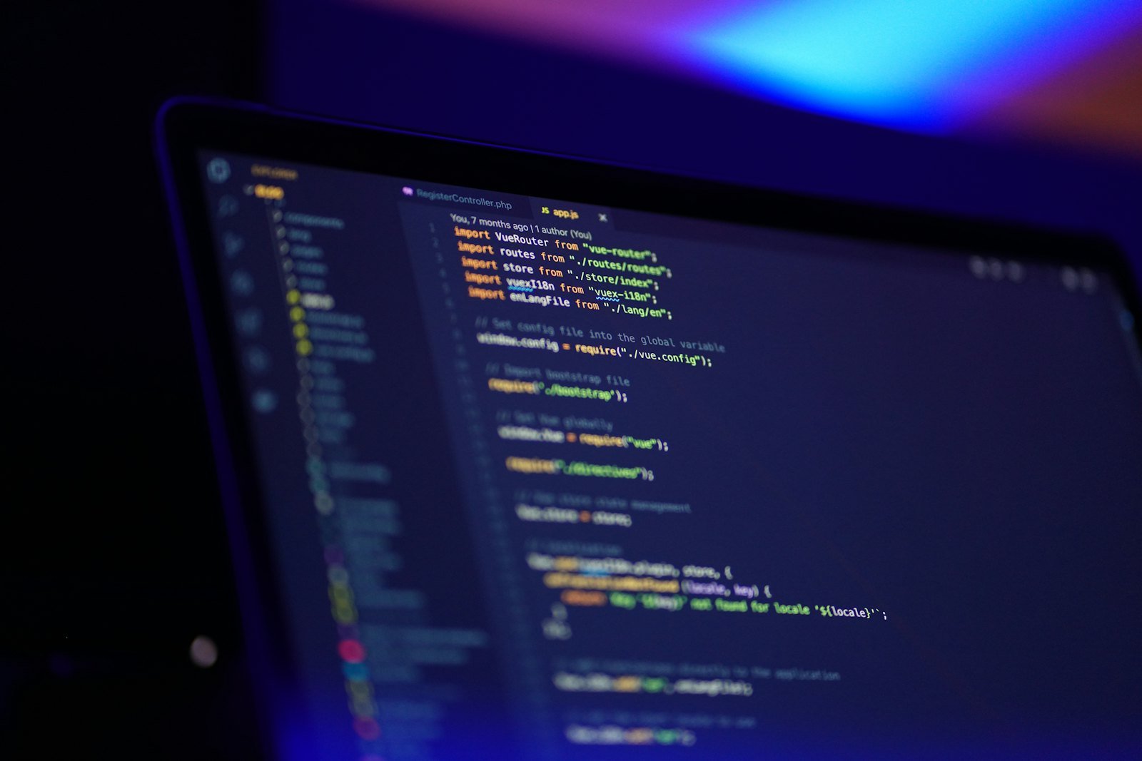 Source code on a dark screen